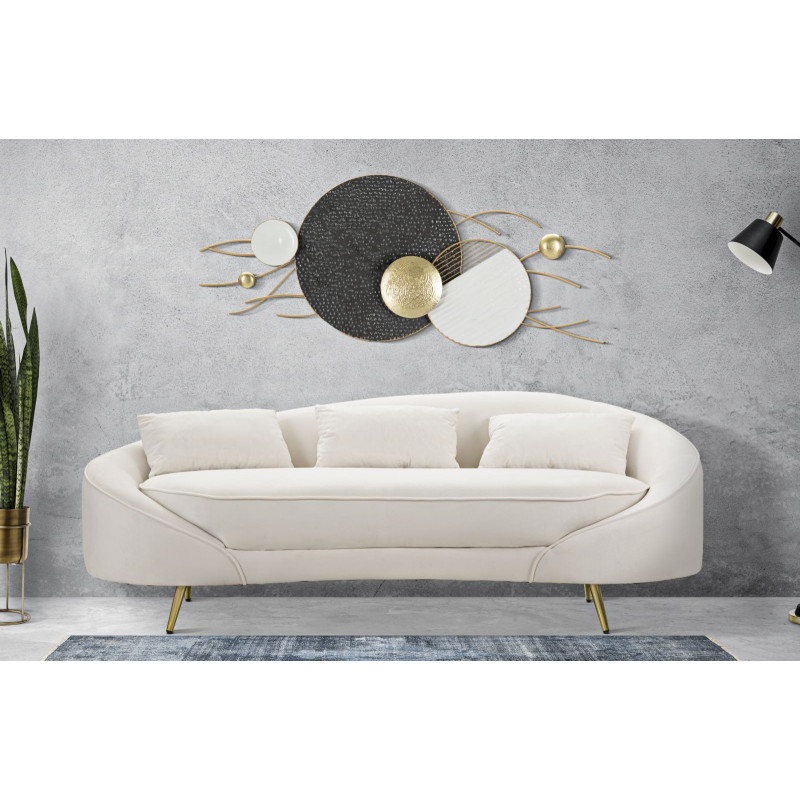 Canapé moderne Arrondi 3 places en Velours Blanc crème Métal Doré Bois d'eucalyptus Oslo Mauro Ferretti - 2