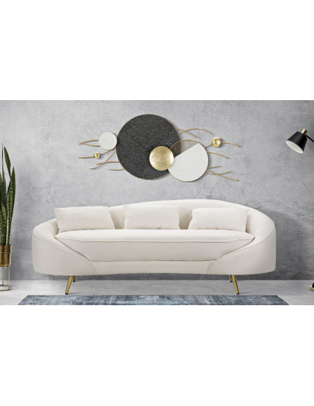 Canapé moderne Arrondi 3 places en Velours Blanc crème Métal Doré Bois d'eucalyptus Oslo Mauro Ferretti - 2