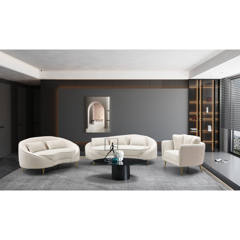 Canapé moderne Arrondi 3 places en Velours Blanc crème Métal Doré Bois d'eucalyptus Oslo Mauro Ferretti - 10