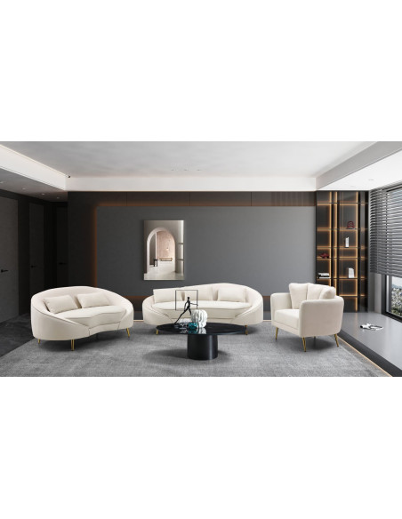 Canapé moderne Arrondi 3 places en Velours Blanc crème Métal Doré Bois d'eucalyptus Oslo Mauro Ferretti - 10