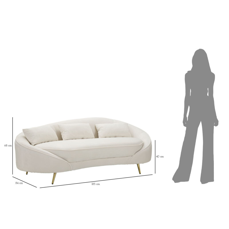 Canapé moderne Arrondi 3 places en Velours Blanc crème Métal Doré Bois d'eucalyptus Oslo Mauro Ferretti - 11