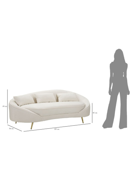 Canapé moderne Arrondi 3 places en Velours Blanc crème Métal Doré Bois d'eucalyptus Oslo Mauro Ferretti - 11