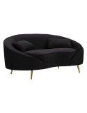 Canapé moderne Arrondi 2 places en Velours Noir Métal Doré Bois d'eucalyptus Oslo