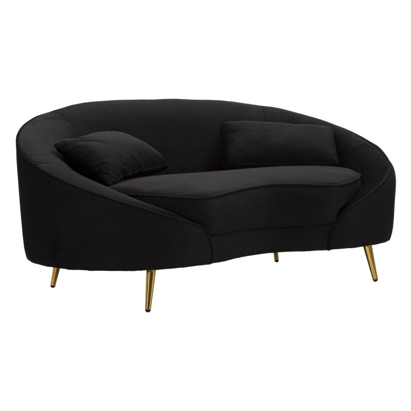 Canapé moderne Arrondi 2 places en Velours Noir Métal Doré Bois d'eucalyptus Oslo Mauro Ferretti - 1