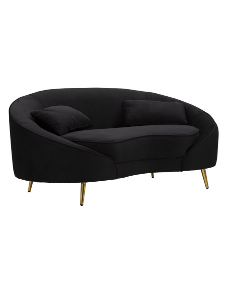 Canapé moderne Arrondi 2 places en Velours Noir Métal Doré Bois d'eucalyptus Oslo Mauro Ferretti - 1