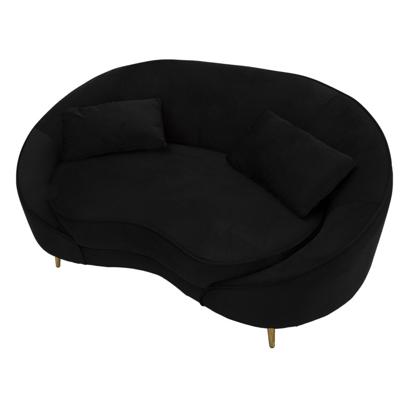 Canapé moderne Arrondi 2 places en Velours Noir Métal Doré Bois d'eucalyptus Oslo Mauro Ferretti - 5