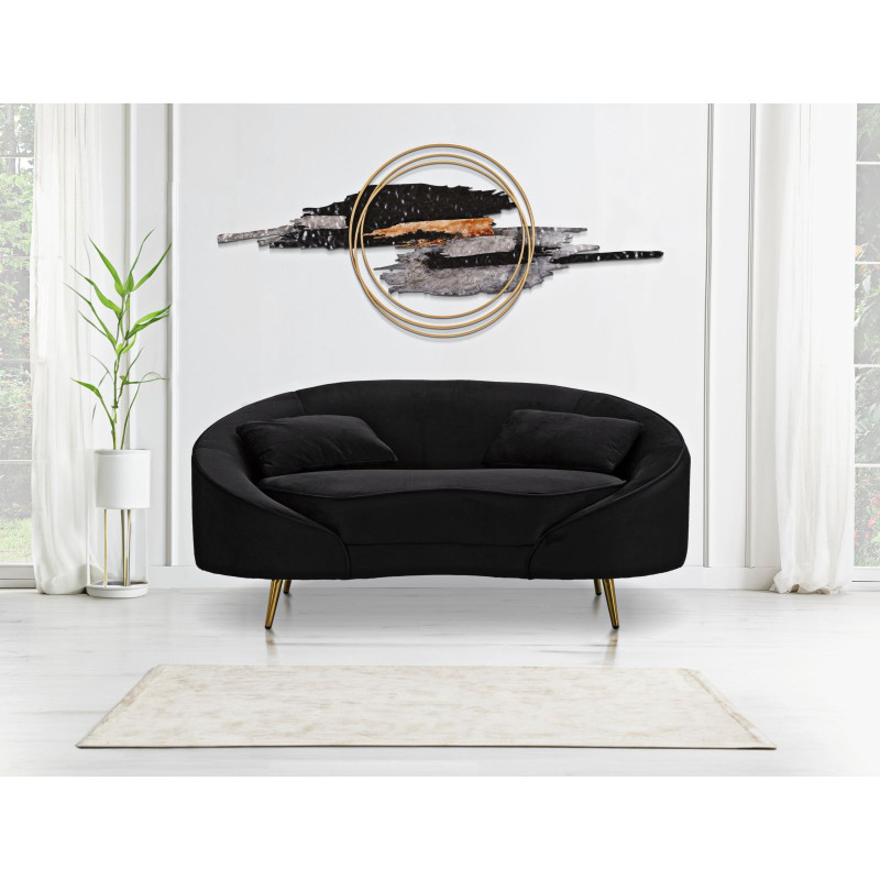 Canapé moderne Arrondi 2 places en Velours Noir Métal Doré Bois d'eucalyptus Oslo Mauro Ferretti - 2