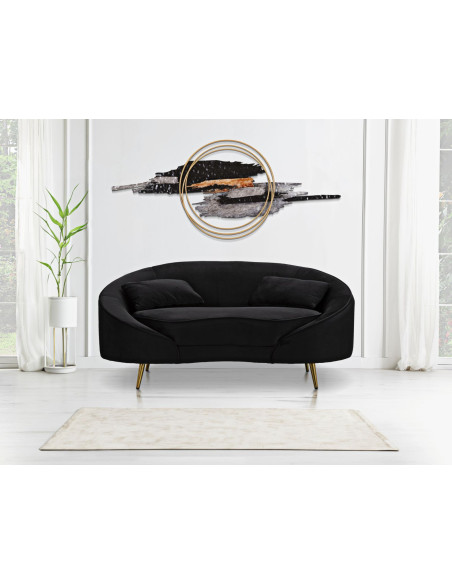 Canapé moderne Arrondi 2 places en Velours Noir Métal Doré Bois d'eucalyptus Oslo Mauro Ferretti - 2