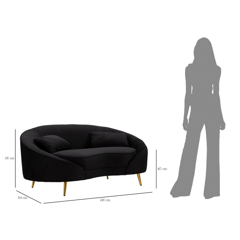 Canapé moderne Arrondi 2 places en Velours Noir Métal Doré Bois d'eucalyptus Oslo Mauro Ferretti - 10