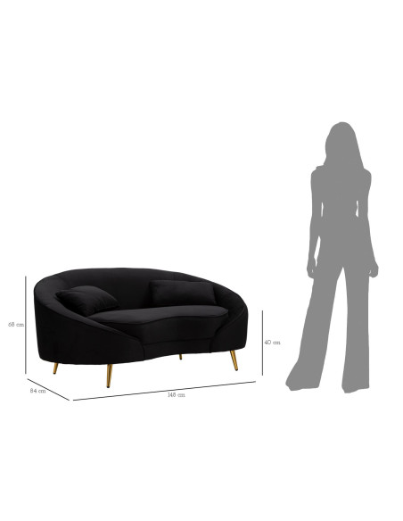 Canapé moderne Arrondi 2 places en Velours Noir Métal Doré Bois d'eucalyptus Oslo Mauro Ferretti - 10