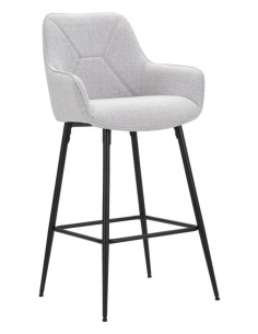 Tabouret de bar moderne avec dossier en Tissu Gris Métal Noir Vincenza (Lot de 2) 