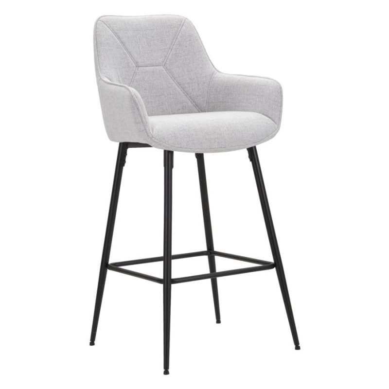 Tabouret de bar moderne avec dossier en Tissu Gris Métal Noir Vincenza (Lot de 2) 