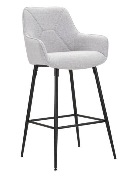 Tabouret de bar moderne avec dossier en Tissu Gris Métal Noir Vincenza (Lot de 2) 