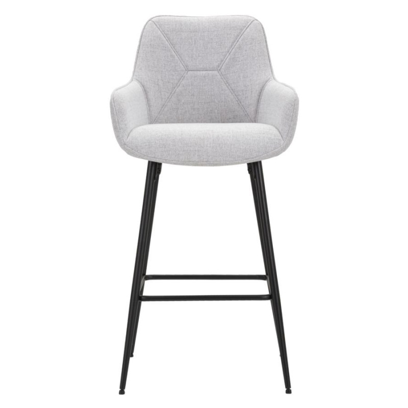 Tabouret de bar moderne avec dossier en Tissu Gris Métal Noir Vincenza (Lot de 2) 