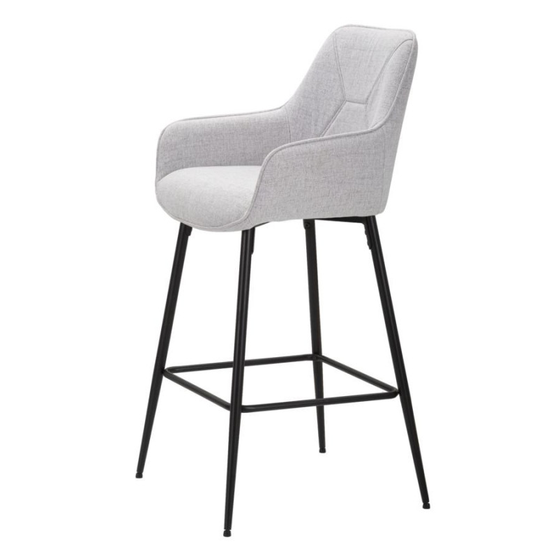 Tabouret de bar moderne avec dossier en Tissu Gris Métal Noir Vincenza (Lot de 2) 