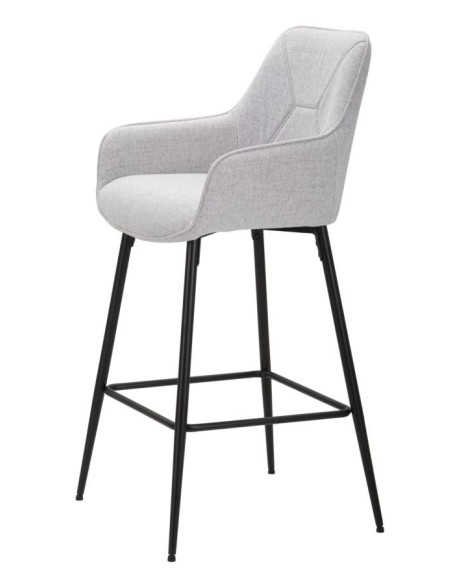 Tabouret de bar moderne avec dossier en Tissu Gris Métal Noir Vincenza (Lot de 2) 
