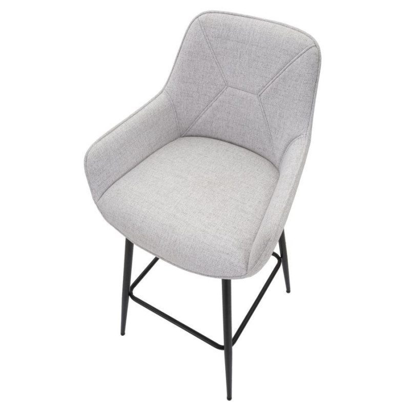 Tabouret de bar moderne avec dossier en Tissu Gris Métal Noir Vincenza (Lot de 2) 