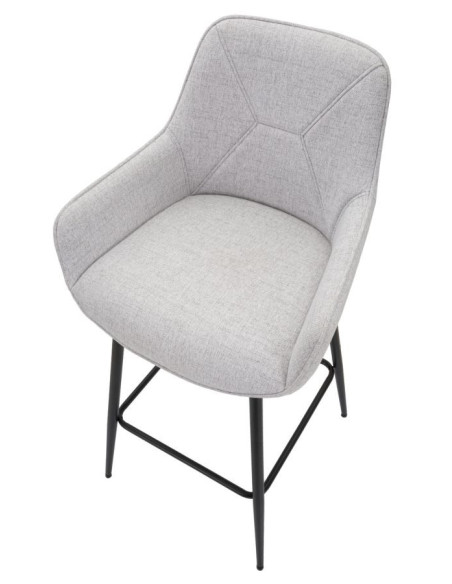 Tabouret de bar moderne avec dossier en Tissu Gris Métal Noir Vincenza (Lot de 2) 