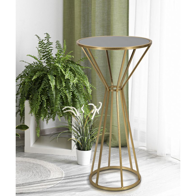 Sellette haute moderne Ronde Hauteur 100 cm en Métal Doré Miroir Simple 