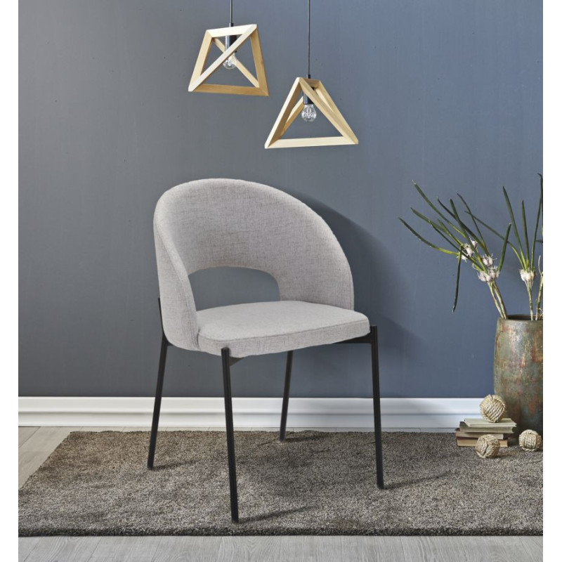 Fauteuil de table moderne en Tissu Gris Métal Noir Helsinki (Lot de 2) 