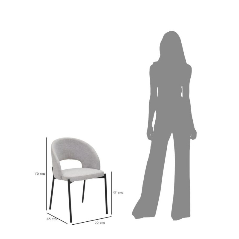 Fauteuil de table moderne en Tissu Gris Métal Noir Helsinki (Lot de 2) 