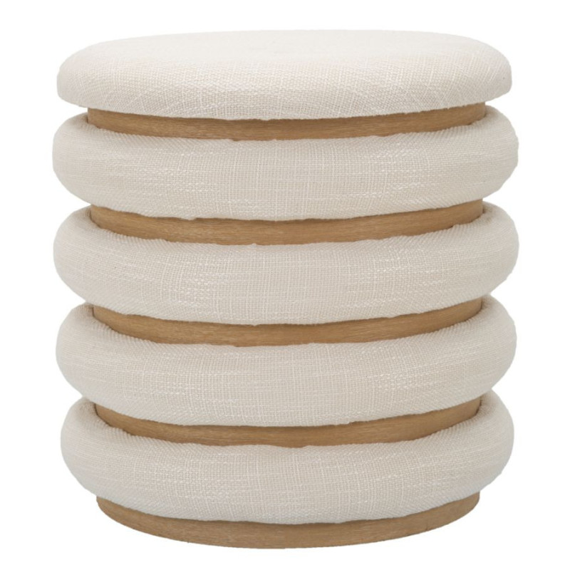 Pouf original Coffre de rangement Rond en Tissu Beige Bois Naturel Nicolo 