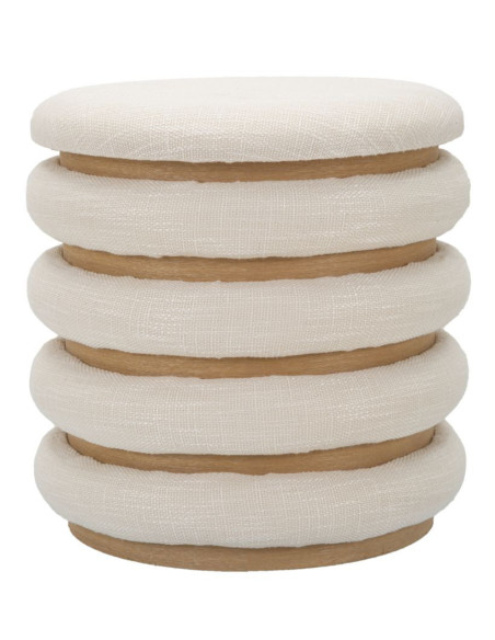 Pouf original Coffre de rangement Rond en Tissu Beige Bois Naturel Nicolo 