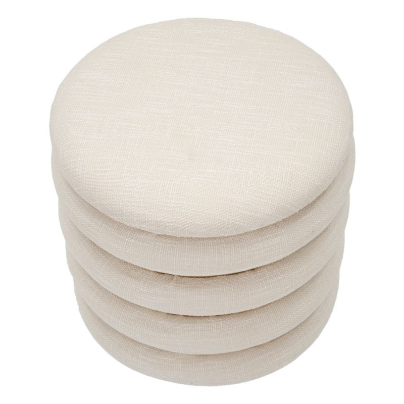 Pouf original Coffre de rangement Rond en Tissu Beige Bois Naturel Nicolo 