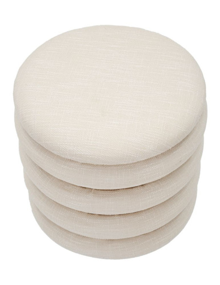 Pouf original Coffre de rangement Rond en Tissu Beige Bois Naturel Nicolo 