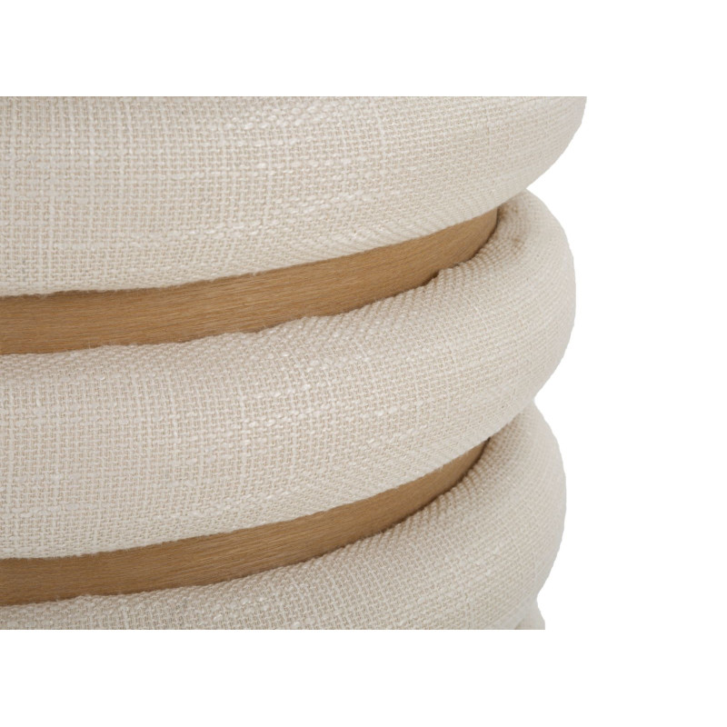 Pouf original Coffre de rangement Rond en Tissu Beige Bois Naturel Nicolo 
