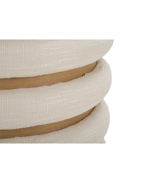 Pouf original Coffre de rangement Rond en Tissu Beige Bois Naturel Nicolo 