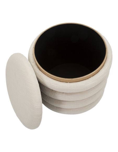 Pouf original Coffre de rangement Rond en Tissu Beige Bois Naturel Nicolo 