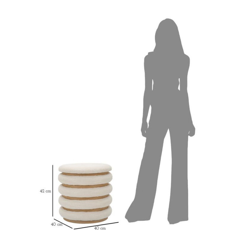 Pouf original Coffre de rangement Rond en Tissu Beige Bois Naturel Nicolo 