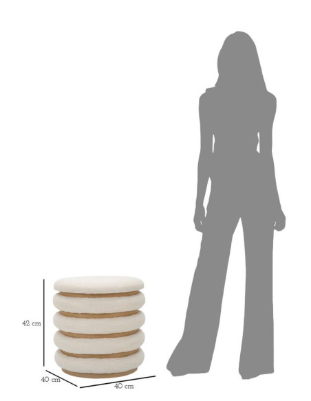 Pouf original Coffre de rangement Rond en Tissu Beige Bois Naturel Nicolo 