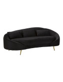 Canapé moderne Arrondi 3 places en Velours Noir Métal Doré Bois d'eucalyptus Oslo
