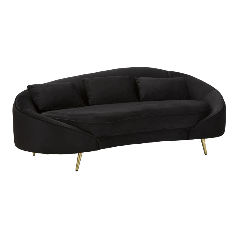 Canapé moderne Arrondi 3 places en Velours Noir Métal Doré Bois d'eucalyptus Oslo 