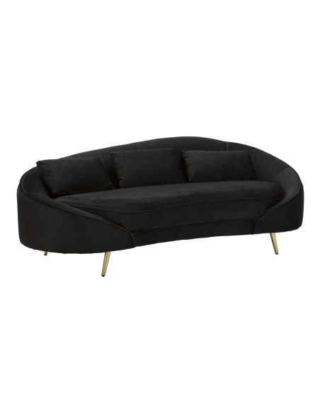 Canapé moderne Arrondi 3 places en Velours Noir Métal Doré Bois d'eucalyptus Oslo 