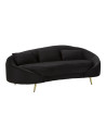 Canapé moderne Arrondi 3 places en Velours Noir Métal Doré Bois d'eucalyptus Oslo 
