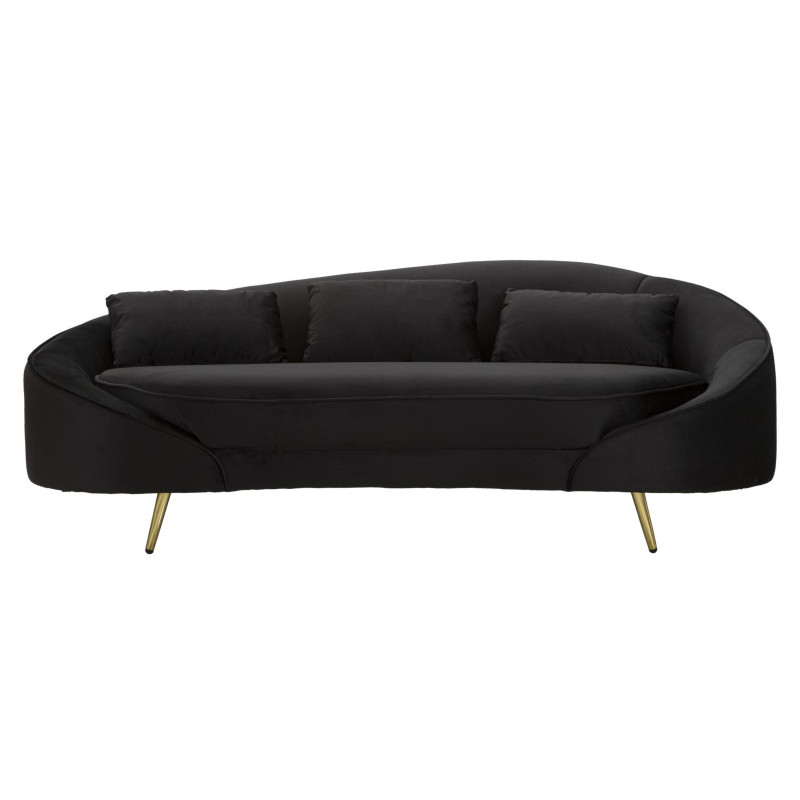 Canapé moderne Arrondi 3 places en Velours Noir Métal Doré Bois d'eucalyptus Oslo 