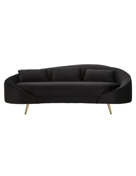 Canapé moderne Arrondi 3 places en Velours Noir Métal Doré Bois d'eucalyptus Oslo 