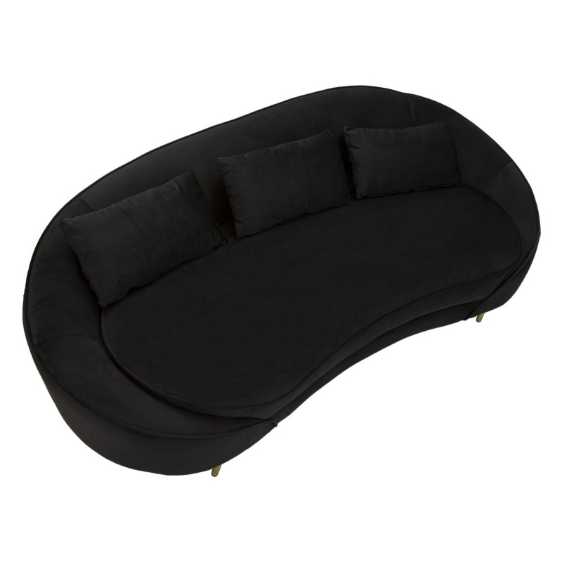Canapé moderne Arrondi 3 places en Velours Noir Métal Doré Bois d'eucalyptus Oslo 