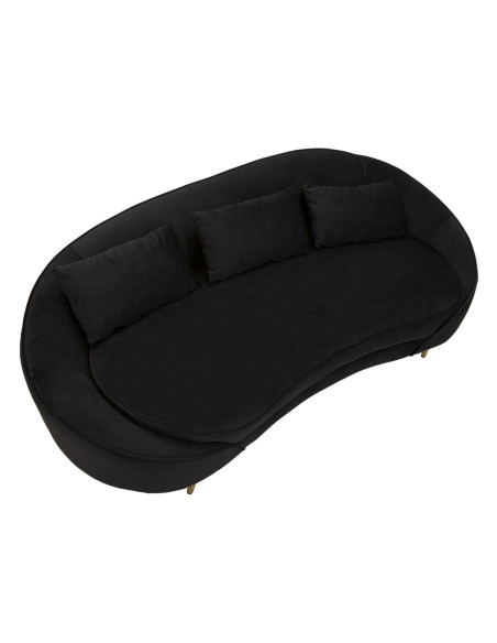 Canapé moderne Arrondi 3 places en Velours Noir Métal Doré Bois d'eucalyptus Oslo 