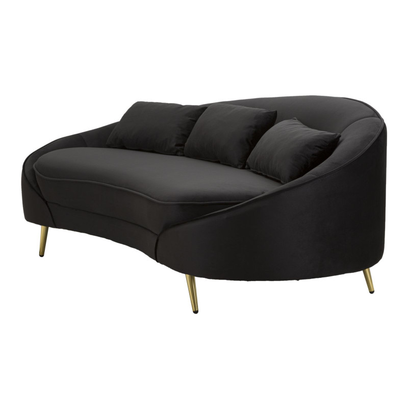 Canapé moderne Arrondi 3 places en Velours Noir Métal Doré Bois d'eucalyptus Oslo 