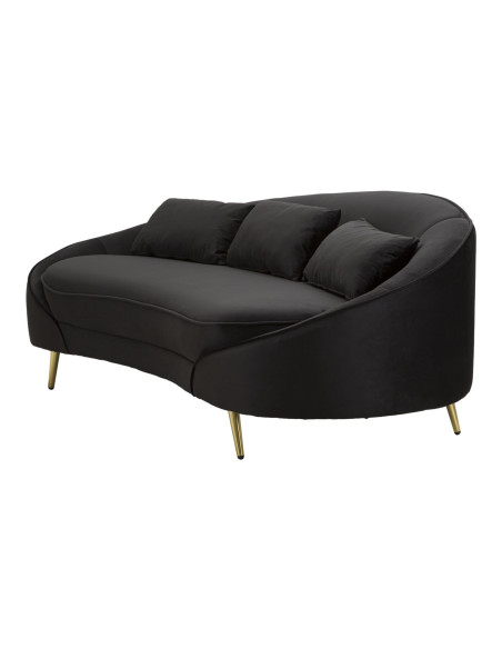 Canapé moderne Arrondi 3 places en Velours Noir Métal Doré Bois d'eucalyptus Oslo 