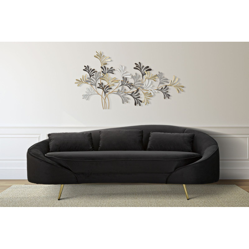 Canapé moderne Arrondi 3 places en Velours Noir Métal Doré Bois d'eucalyptus Oslo 