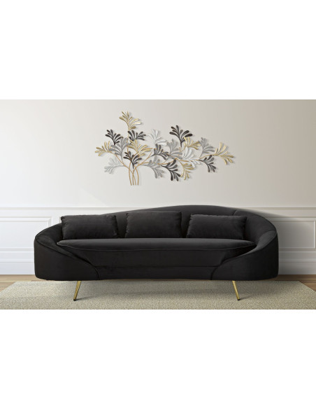 Canapé moderne Arrondi 3 places en Velours Noir Métal Doré Bois d'eucalyptus Oslo 