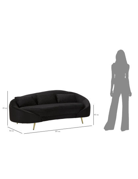 Canapé moderne Arrondi 3 places en Velours Noir Métal Doré Bois d'eucalyptus Oslo 