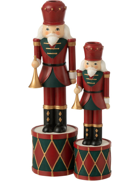 Bougeoir sur pied Casse-noisette Hauteur 35 cm en Résine Rouge Vert - 3