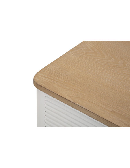 Commode moderne 3 tiroirs en Bois de pin Blanc Naturel Métal Doré Matera 