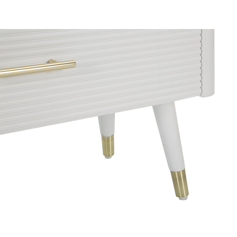 Commode moderne 3 tiroirs en Bois de pin Blanc Naturel Métal Doré Matera 